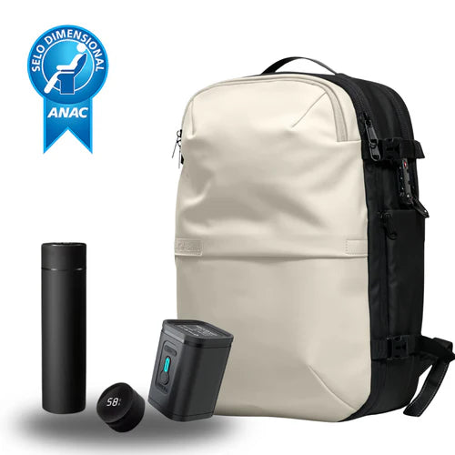 Mochila AirBag Preto Fosco + Sistema de vácuo integrado + Garrafa Inteligente + Bomba de ar portátil