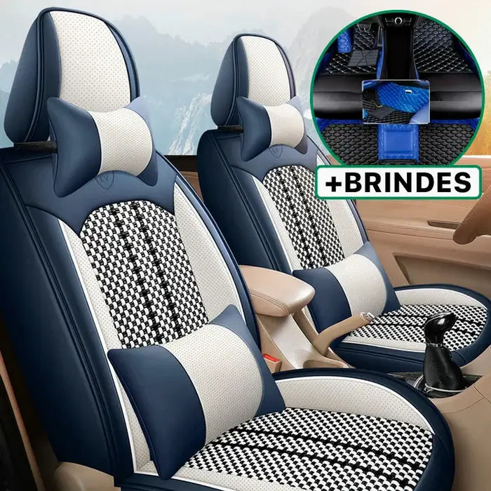 Capa Universal Marconeli® Completa para Carro em Couro Legítimo com AirBag +3 BRINDES: Tapetes Automotivos