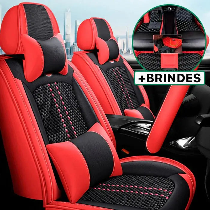 Capa Universal Marconeli® Completa para Carro em Couro Legítimo com AirBag +3 BRINDES: Tapetes Automotivos
