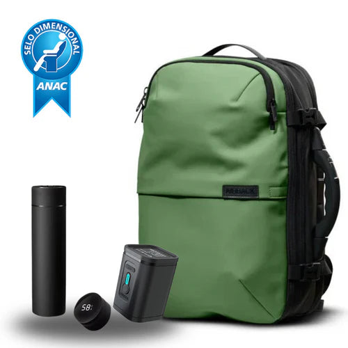 Mochila AirBag Preto Fosco + Sistema de vácuo integrado + Garrafa Inteligente + Bomba de ar portátil